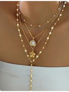 Women's Elegant Floral Pendant Necklace Set, Zinc Alloy Chain, Imitation Pearl Design, Dainty Layering Jewelry, Layered Necklaces, Perfect Gift for Women Daily Wear & Parties