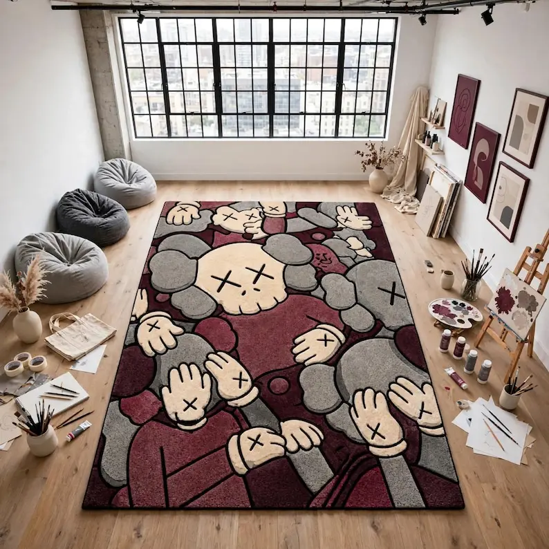 Street Art Cartoon DOORMAT Monochrome Graphic Area Carpet Modern Hypebeast Room Decor Urban Statement Piece KWS inspired