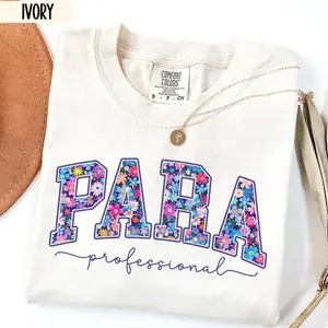 Comfort Colors Paraprofessional Shirt, Preppy Floral Para Squad Tshirt, Para Appreciation Gift, Wildflower Teacher Aide Back To School Tee