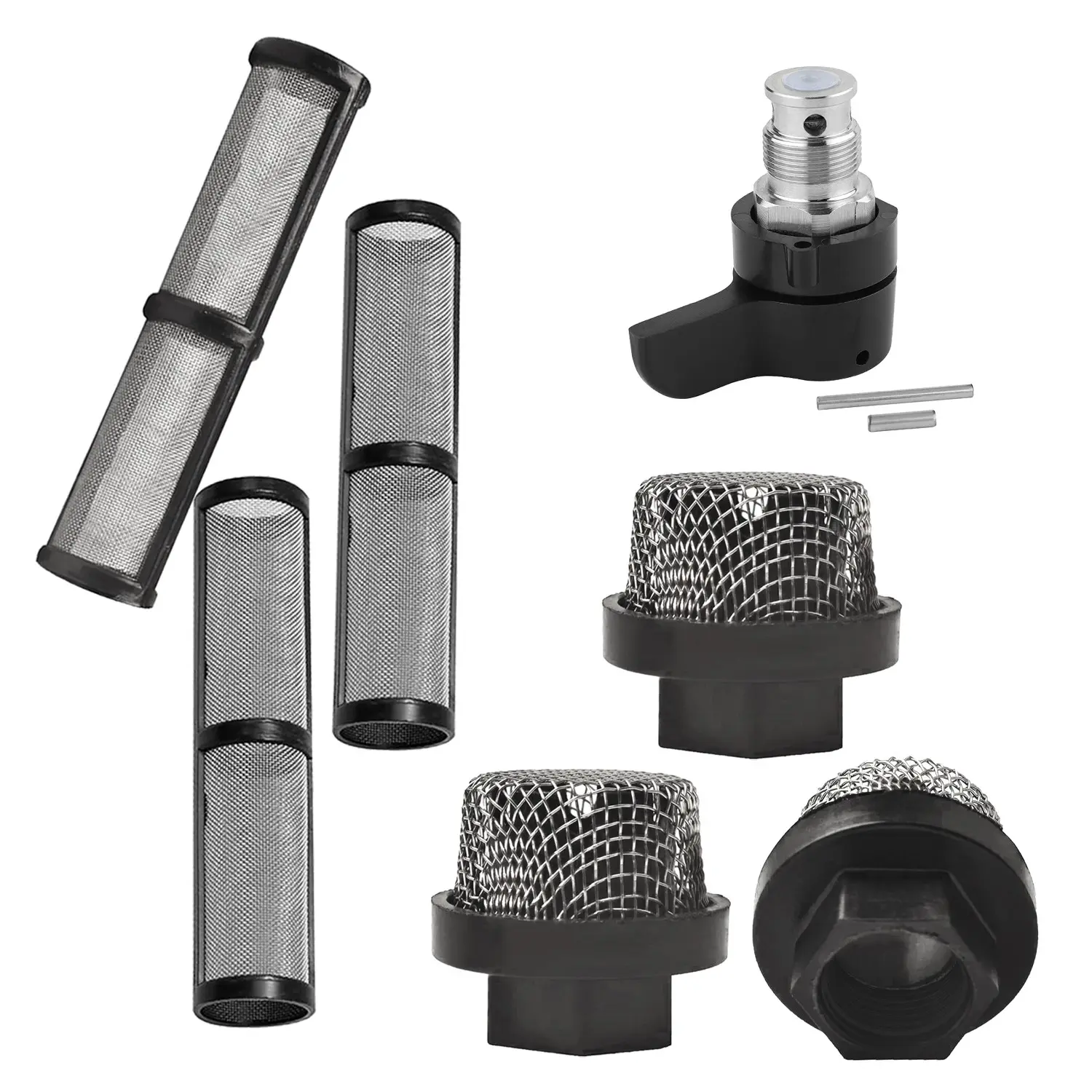 7-piece airless spray paint machine filter set and drain valve, 3 filter screens, 3 filters, 1 drain valve, suitable for 390 395 490 495 595 aftermarket airless spray paint machines, Paint Sprayer Accessories