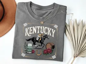 Kentucky Derby Vintage Shirt  | Retro Horse Racing Graphic Tee | Acid Wash Oversized T-Shirt | Classic Kentucky Souvenir Top