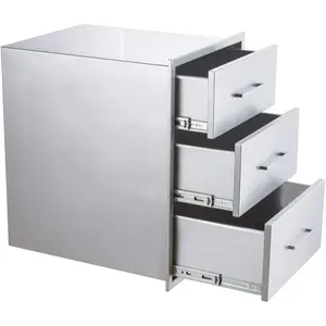 Garvee Outdoor Kitchen Stainless Steel 3-Drawer Unit, 17"W x 18"D x 24"H, Flush Mounted Grill Drawers for BBQ Islands, Fully Assembled, Durable and Spacious Storage Solution