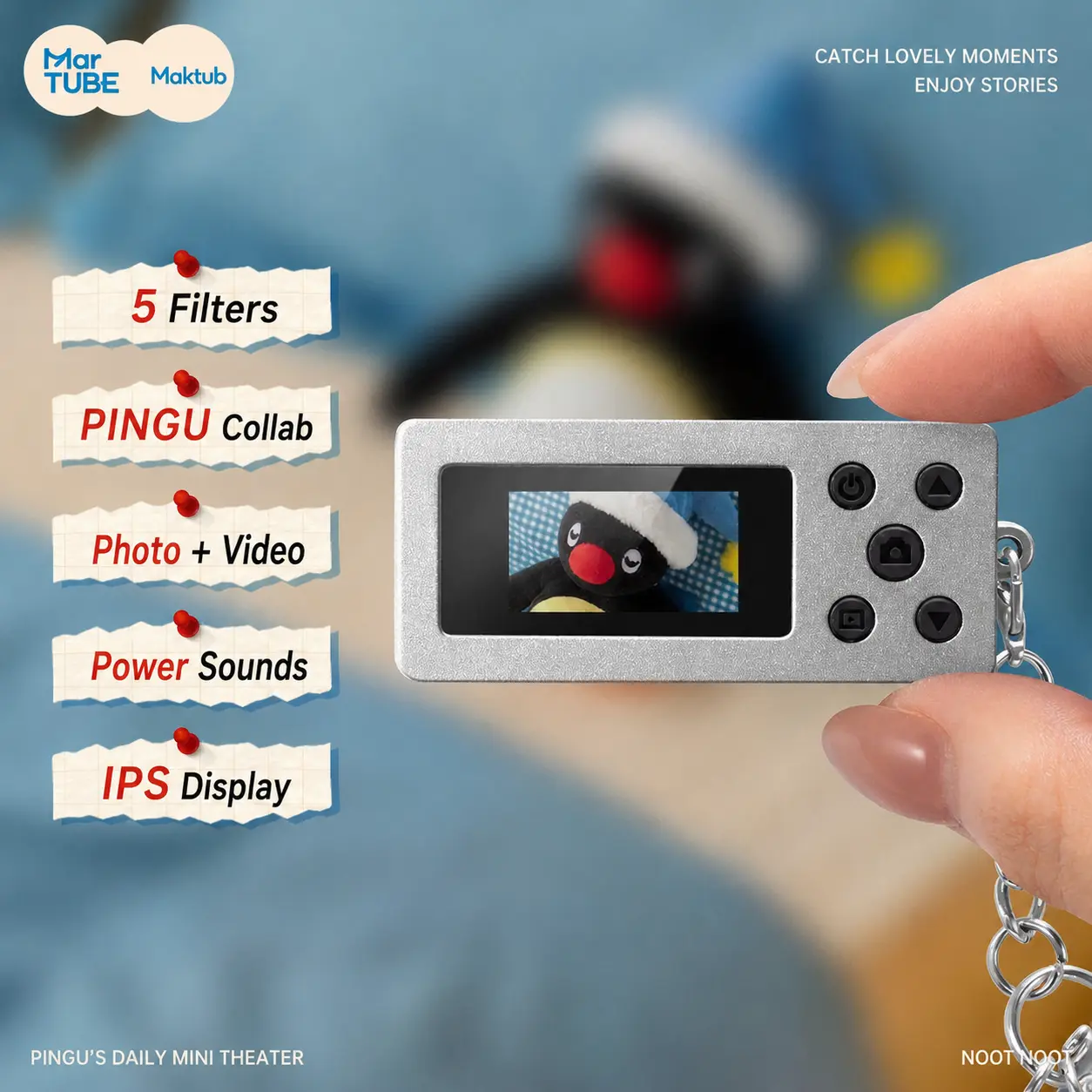 Pingu Life Theater Mini CCD Camera Blind Box Cute Pingu Character Mini Figurines Kawaii Desk Display Ornament Trendy Collectible Toy For Bedroom Decor And Cartoon Fans backtoschool, Back To School