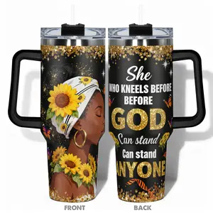 1pc 40oz/30oz/22oz/20oz/14ozCup Stainless Steel Insulated Tumbler With Sunflower African American Woman with Butterfly and Inspirational Quotes Design, Leakproof Large Capacity, Needed for Gym, Hiking, Travel Ideal Birthda Insulated Water Bottle