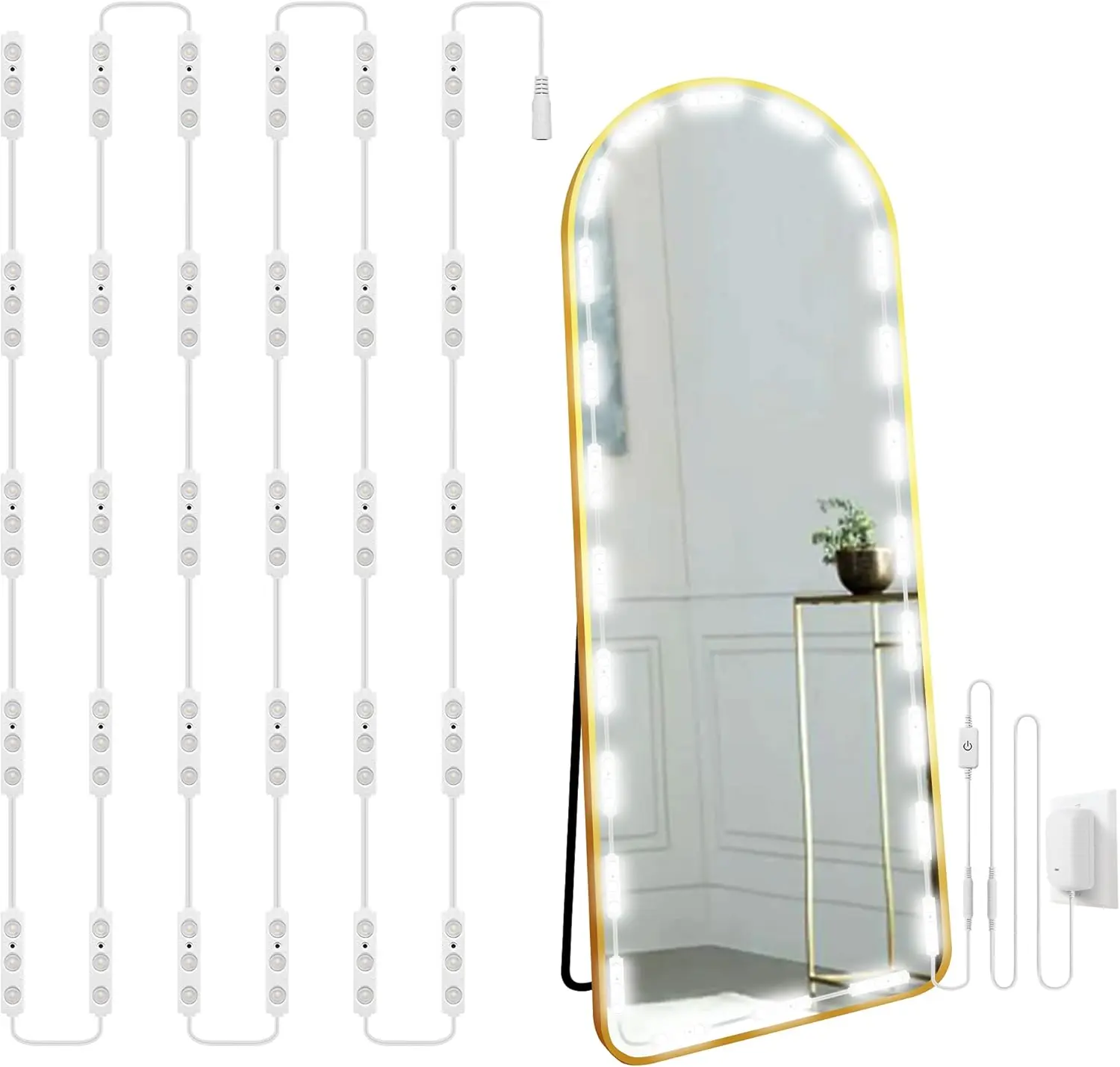 Hollywood Glam Led Vanity Lights Kit, 14ft Dimmable Mirror Lights, Full Body & Bathroom Lighting, Plug in Floor Light with Power Supply (Mirror not Inlcuded)