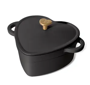 Drew Barrymore 2qt Heart Cast Iron Dutch Pot, Black Sesame - Cookware for Various Cooking Uses - Pans