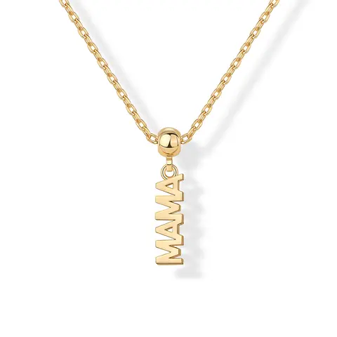 PAVOI 14K Gold Plated Dainty Dog Tag Charm Pendant Mom Necklace for Women - Gold Adjustable Sliding Chain Mama Necklace Jewelry for Mothers Day - Mommy to Be Gift Customizable Removable Charm Pendant
