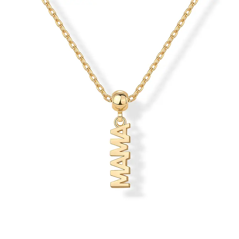PAVOI 14K Gold Plated Dainty Dog Tag Charm Pendant Mom Necklace for Women - Gold Adjustable Sliding Chain Mama Necklace Jewelry for Mothers Day - Mommy to Be Gift Customizable Removable Charm Pendant
