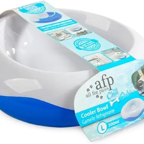 All For Paws Chill Out Cooler Food Bowl Large 500ml - Blue & White Pet Dish for Cooling Food