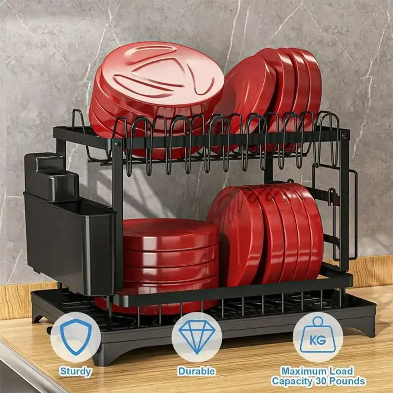 1 Piece Dish Drying Rack, 2 Tier Dish Racks with Cup Holder, Dish Drainer with Water Tray for Kitchen Counter 1 Piece Dish Drying Rack, 2 Tier Dish Racks with Cup Holder, Dish Drainer with Water Tray for Kitchen Counter
