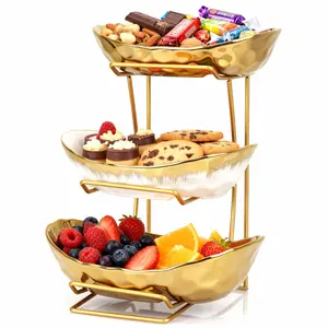 3-Tier Oval Ceramic Fruit Bowl with Smooth Metal Stand Set, Kitchen Counter Racks for Snacks & Vegetables Storage, Modern Countertop Organizer, Ideal Gift，Large (10.5” x 7.4” x 2.8”), Medium (9.3” x 6.5” x 2.5”),  Small (8.3” x 5.6” x 2”)