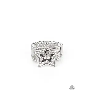 One Nation Under Sparkle Silver Ring with Star Design and Sparkling Accents