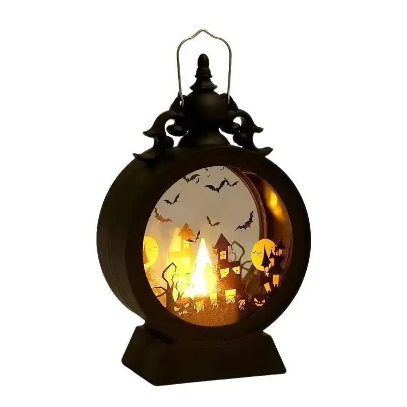 European Spooky Castle-Pattern Clock-Shaped LED Electronic Candle Light Lantern, Home Festive Wall Decoration, Indoor-Outdoor Use, Coin & Dry Battery Powered (Batteries Included)