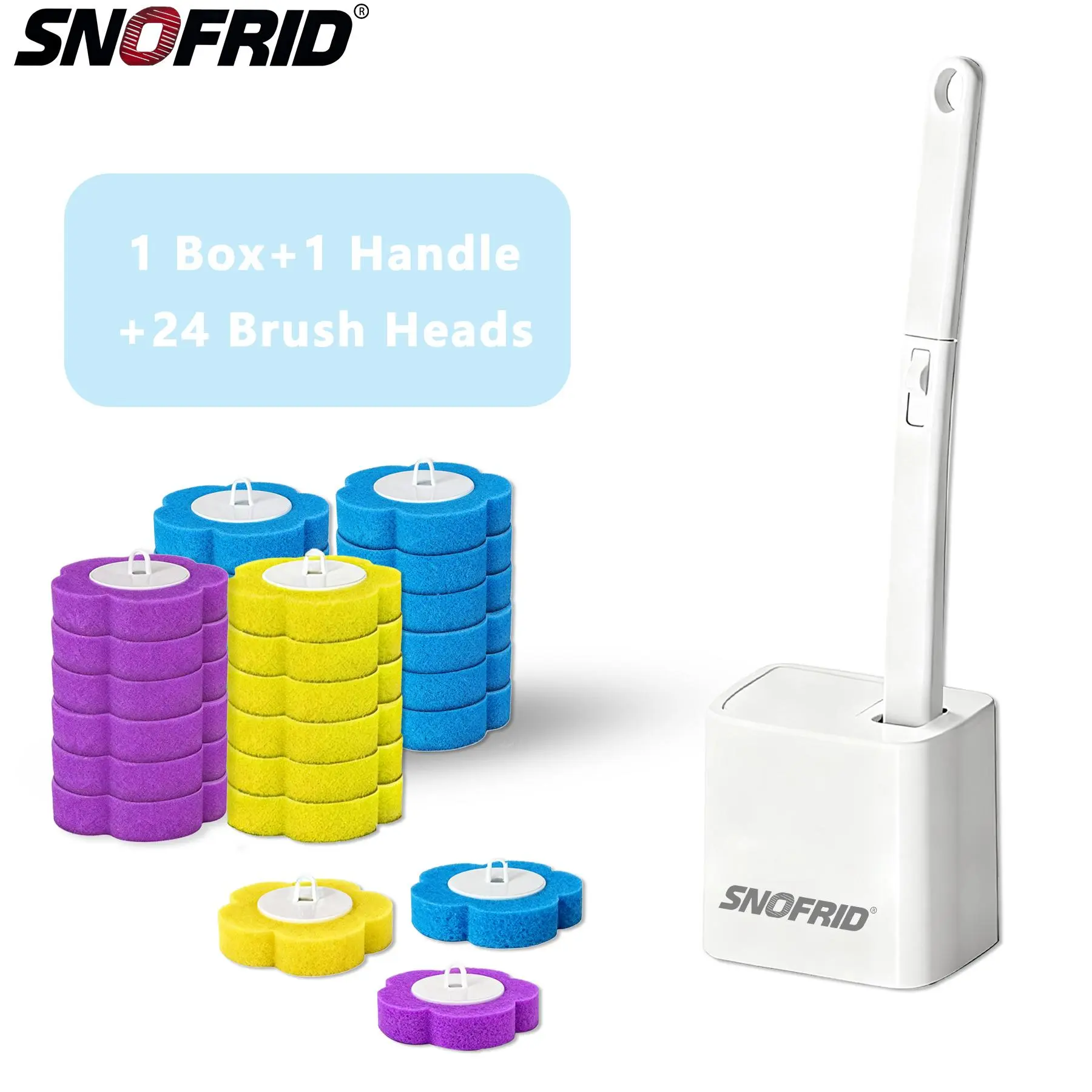 【DealsForYouDays】Snofrid Disposable Toilet Brush, Toilet Bowl Wand Holder Set with 24PCS Cleaner Refills, Bathroom Cleaning System for Sink Bathtub Drain Wash Basin UrinalWall-Mount Scrubbing Toilet Brush Bathroom Cleaning Kit