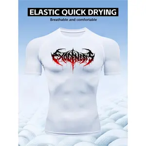 Men's Slim Fit Round Neck High-Elasticity Compression T-Shirt - 90% Polyester/10% Spandex Polyester Blend, Breathable, Quick-Dry, Moisture-Wicking, Spider Print, Navy Blue, All Seasons, Suitable for Fitness, Running