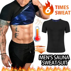 Sauna Shirt for Men, Tummy Control Sweat Sauna Workout Suit, Gym Exercise Compression T-Shirt Waist Trainer Sweat Suit Short Sleeve Sports Shapewear