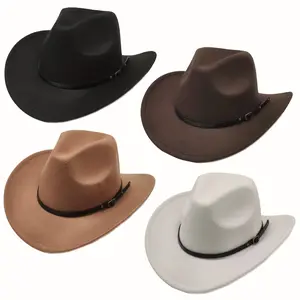 Classic Western Cowboy Hat with Black Rivet Belt - Perfect for Parties & Cosplay, Durable Polyester Felt, Retro Style