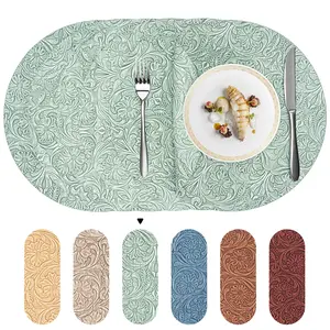 Premium Double-Sided PVC Faux Leather Placemats with Embossed Floral Design, Heat-Resistant up to 212°F, Waterproof & Easy Clean, Non-Slip Table Mats for Dining, Kitchen, Outdoor Use, Available in Multiple Colors, Perfect Gift
