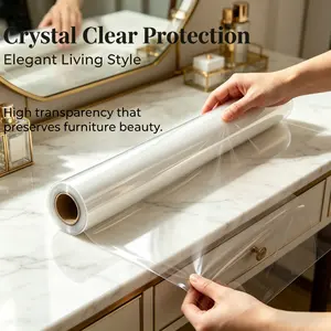 1 Roll High Transparency Static Cling Table Protector, Tear-Resistant, No-Sticky Residue Film for Dining Tables, Coffee Bars & Cabinets