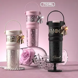 New High-End Insulated Ceramic Coffee Mug for Women, Large Capacity Car Travel Cup, Lightweight Luxury Handheld Water Bottle, Vacuum Insulated Flask