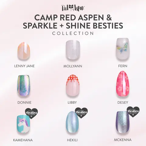 Red Aspen Camp Red Aspen + Sparkle & Shine, Besties Press On Nails Collection Salon-Quality Damage-Free 2-Week Wear Nail Dashes