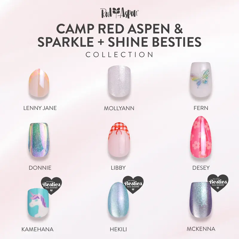 Red Aspen Camp Red Aspen + Sparkle & Shine, Besties Press On Nails Collection Salon-Quality Damage-Free 2-Week Wear Nail Dashes