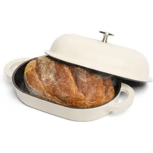 Cast Iron Oval Bread Oven, 10" x 6.5" - Rustic Dutch Oven Bread Cloche with Steam Circulating Lid for  Sourdough