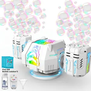 【Newest Bubble World】LED Bubble Machine for Kids – Automatic Rotating Bubble Maker with Colorful Lights, Bubble Solution Included, Outdoor Summer Toy, kids must have colorful bubble coming