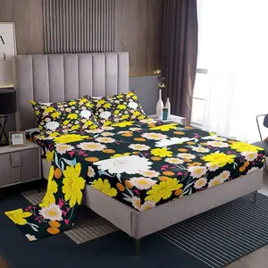 Flower Bed Sheets Set Retro Floral Boho Bedding Set for Kids Boys Girls Teens Room Decor Dark Floral Fitted Sheet with 16 Inch Deep Pockets Botanical Breathable Soft
