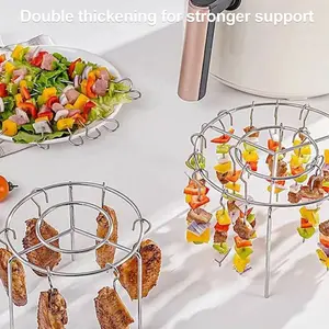 2 Counts Air Fryer Skewer Rack, Round Grill for Barbecue, Does Not Require Flipping, 360° Heating, Steel Skewers, Fit for Home Grilling at Home Meat