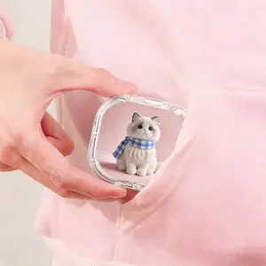 Blue White Plaid Scarf Ragdoll Cat Printed Retainer Box, High Appearance Transparent Denture Box, Home Travel Universal Orthodontic Retainer Box, Wear Resistant Compression Resistant Dental Correction Box