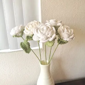 Dq&Dq  crochet flower+crochet rose bouquet+forever flower+birthday gift+christmas Gift+ Housewarming Present+graduation gift+Gift for Friends and Family