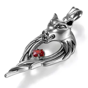 OIDEA Men's Wolf Head Cubic Zirconia Stainless Steel Pendant Necklace, Bold Animal Charm, 22-in Chain Jewelry Necklaces, Edgy Street Style Gift for Men