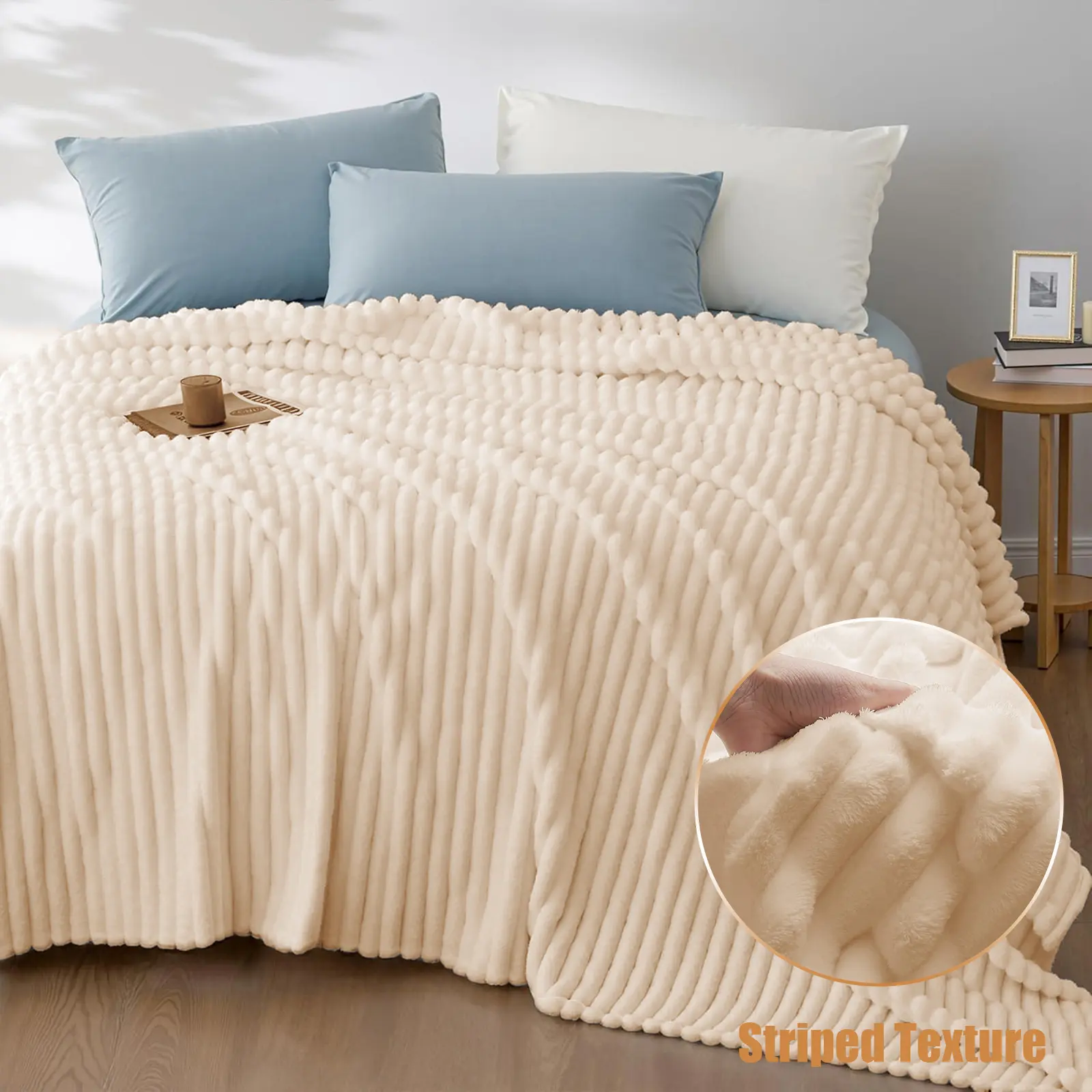 RoseKind 40''x60'' Classic Stripes Flannel Throw Blanket - Thick, Warm, Ultra Soft, High-Texture Decorative Blanket for Bed, Dorm Room & Home Office (555), Blankets For Bed