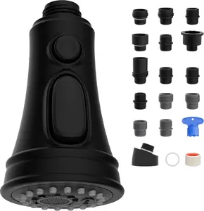 Kitchen Faucet  Replacement, Pull Down Spray , 3 Function Faucet Sprayer Nozzle with 15 Adapters, Matte Black