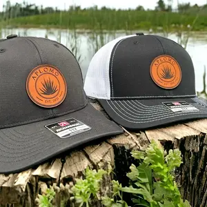 Leather Patch Trucker Hat – Logo Branding Snapback Cap, Adjustable Mesh Back Hat, Business Promotion Headwear, Casual Company Hat for Teams, Events & Corporate Gifts