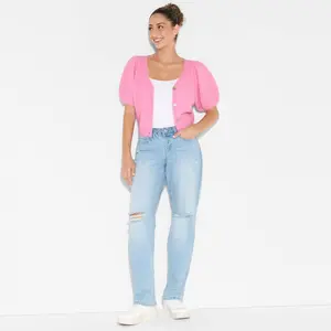 Women's Puff Short Sleeve V-Neck Cardigan - Wild Fable Rose Pink XL