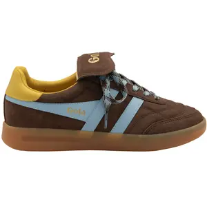 Gola Women's Stadia '86 Sneakers - Classic Retro Design with Fold Over Tongue & Sophisticated Colorway in Dark Brown Air Pollen & Gum Soles