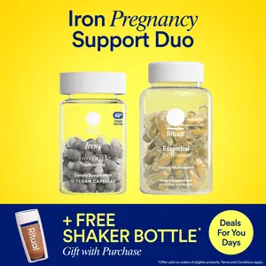 Ritual’s Iron Pregnancy Support Duo with Ritual’s New Gentle, Pregnancy-Safe‡‡ Iron BioSeries and Ritual’s Essential Prenatal Multivitamins to Support Pregnancy Nutrient Demands*, 30 Days Supply