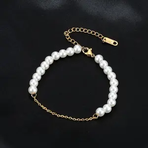 1pc Elegant Temperament Imitation Pearl Stainless Steel Ankle Chain Suitable for Daily Holiday Beach Wear Accessories