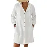 Bsubseach Women's Button-Front Short Sleeve Hooded Beach Coverup Shirt - Polyester-Spandex Beachwear, Multi-Size, Plus Size, Above Knee, Pockets, Lightweight, Breathable, Quick-Drying, Multi-Color, Stretchy, Modest Swim, Wet Hair Protection