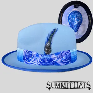 Ink & Roses Blue - Freddy Negrete Fedora Felt Collection - Inspired by Tattoo Art