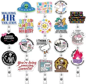 18 count Funny Nurse Badge Reel Accessories Bulk Healthcare  Student Badge Holder Retractable Pack Cute  Xray Dumpster Fire Silly Goose Badge Clip MT LPN RN CNA Social Worker ID Tag Card