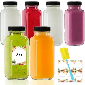 Glass Juice Bottles with Lids Reusable Small Drinking Jars for Green Juices, Shots & Smoothies