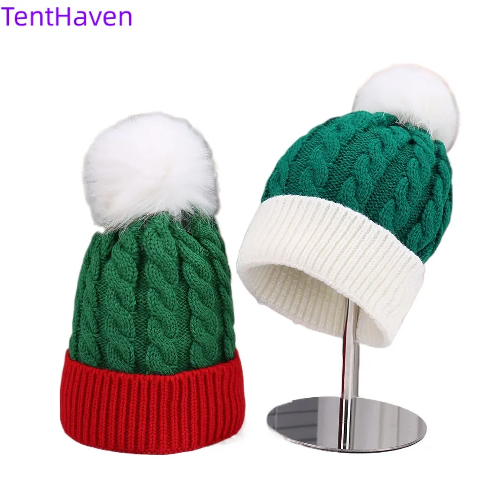 Women's Cute Knitted Wool Beanie with Pompom Top, Festive for Christmas Gatherings and Daily Female Wear, Offers Soft Warmth, Holiday Party, Everyday, All Seasons, Sports, Cotton Blend, Fashion, Great Choice For Stage Performance