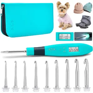 Counting Crochet Hook Set,  Crochet Hooks with Led and Digital Stitch Counter, Crochet Kit with 9 Interchangeable Crochet  for Crocheting and Knitting