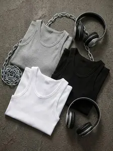 Men's Ribbed Tank Top 3-Pack | Slim Fit Crew Neck Ribbed Cotton Tank | Breathable Stretch Fabric | Basic Undershirt & Gym Workout Tank in Black/Grey/White | Casual Streetwear & Athletic Wear for All Seasons