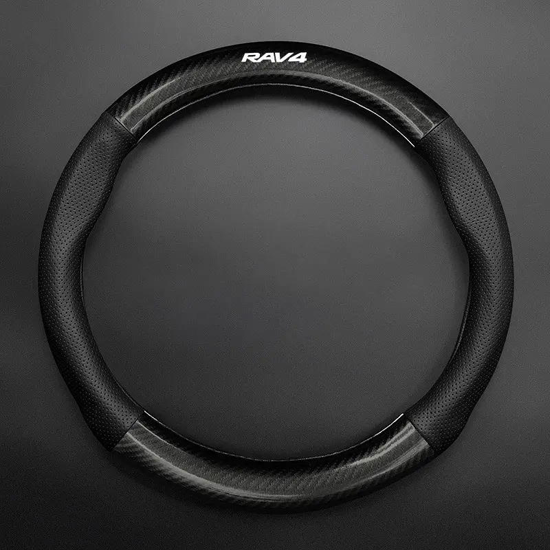 Carbon Fiber Leather Steering Wheel Cover for Toyota Rav4, Fits Models 2009-2022, Durable & Stylish Car Accessory