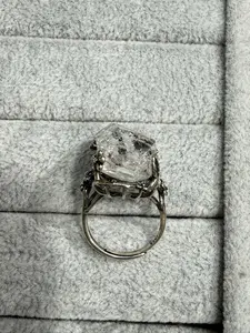 Selina(8097)gc.This natural Herkimer Diamond ring contains an oil pocket, and the inclusion inside can be clearly seen. Made of 925 sterling silver, it is naturally cut and of superior quality. There is only one piece like this.
