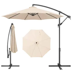10ft Cantilever Patio Umbrella Outdoor, Large Offset Umbrella with Crank and Cross Base, UPF 50+ UV Protection Hanging Umbrella for Pool Deck Garden, Beige